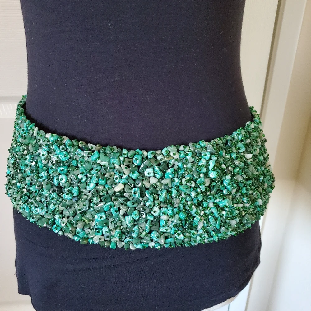 Green Malachite Jade Quartz Heavy Stone Boho Western Belt Women's Size S/M 6 8
